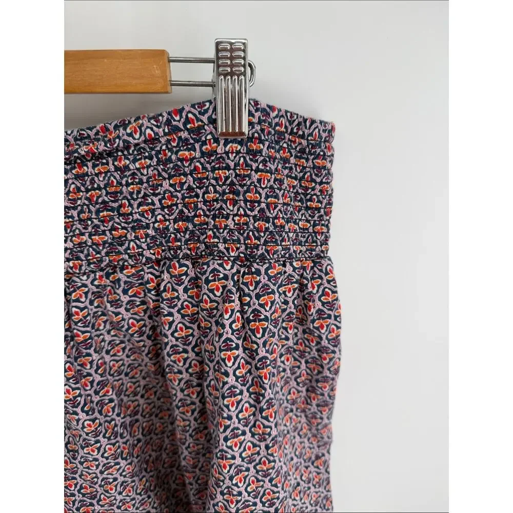 J. Jill 100% cotton smocked waist pull on printed wide leg culottes shorts sz XL